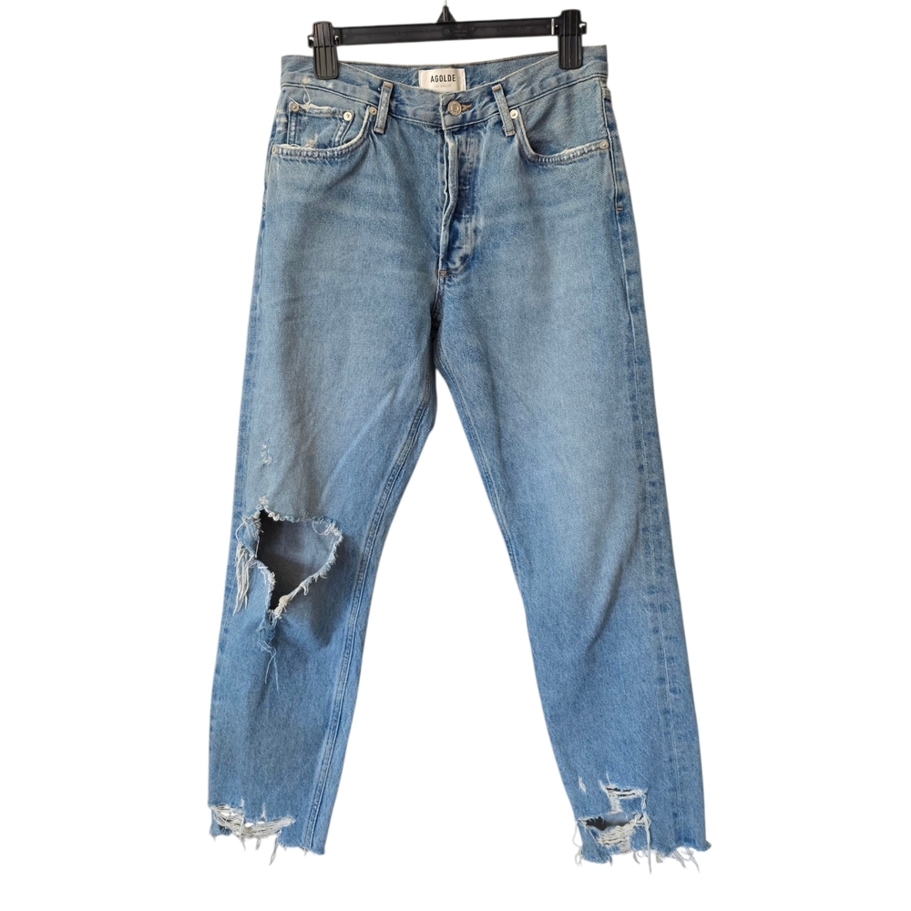 AGOLDE Jamie High-Rise Classic Jeans  Idyllic Medium Wash Distressed, Size 29